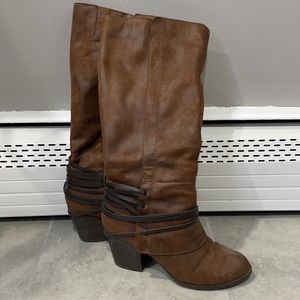Fergalicious by Fergie “Lexis” Tall Brown Faux Leather Suede Lace Boots 8